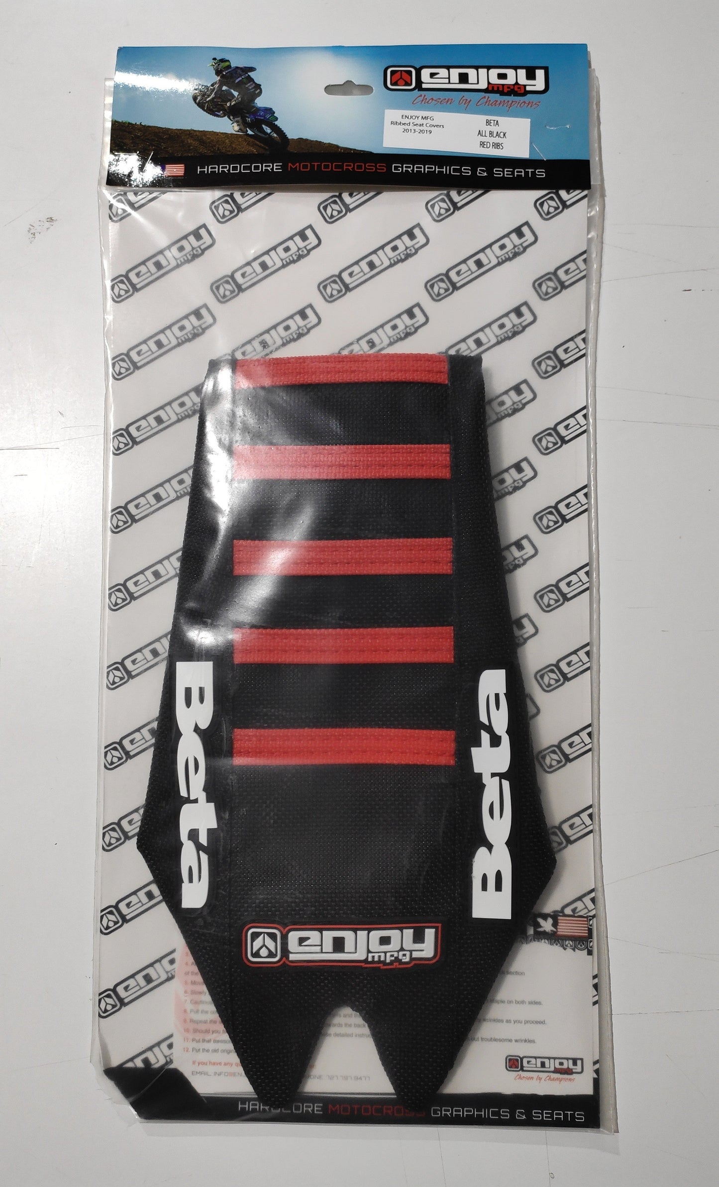 Enjoy Manufacturing Beta Seat Cover RR 2013 - 2019 X Trainer 13 - 2022 Ribbed Logo, Black / Red