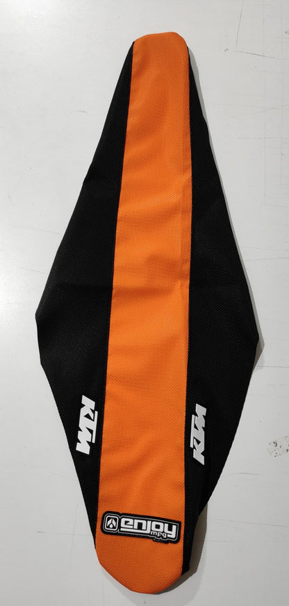 Enjoy Manufacturing KTM Seat Cover SX SXF 2019 - 2022 EXC EXCF 2020 – 2023 STD Logo, Black / Orange