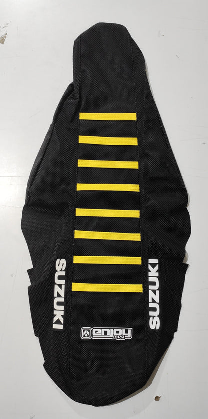 Enjoy Manufacturing Suzuki Seat Cover RM 85 2002 - 2022 Ribbed Logo, Black / Yellow