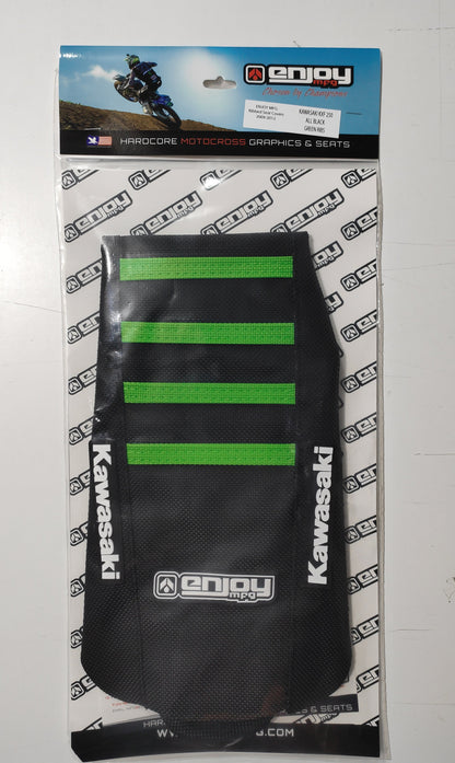 Enjoy Manufacturing Kawasaki Seat Cover KX 125 KX 250 2003 - 2008 Ribbed Logo, Black / Green