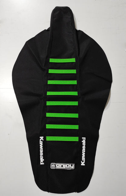 Enjoy Manufacturing Kawasaki Seat Cover KX 125 KX 250 2003 - 2008 Ribbed Logo, Black / Green