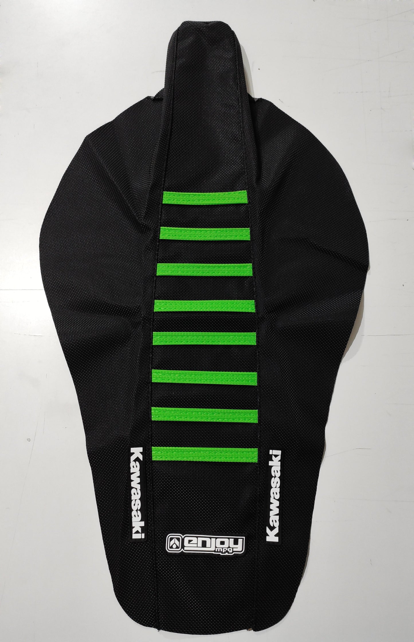 Enjoy Manufacturing Kawasaki Seat Cover KX 85 100 112 2014 - 2022 Ribbed Logo, Black / Green