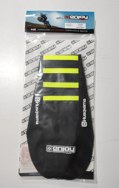 Enjoy Manufacturing Husqvarna Seat Cover TC FC 2014 - 2015 TC 250 TE FE 2014 - 2016 Ribbed, Black / Neon Yellow