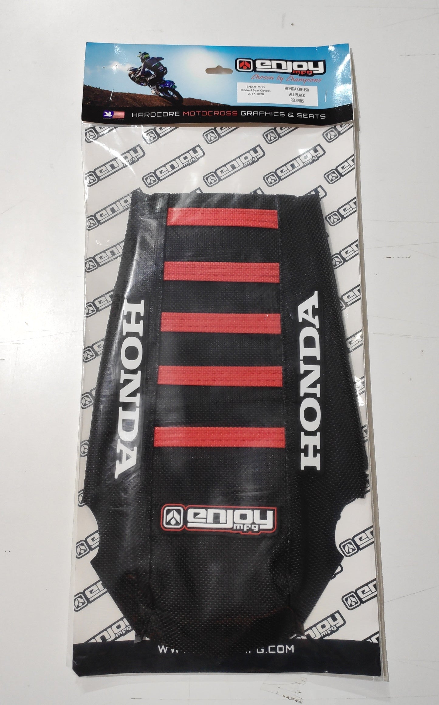 Enjoy Manufacturing Honda Seat Cover CR 125 CR 250 2000 - 2001 Ribbed Logo, Black / Red