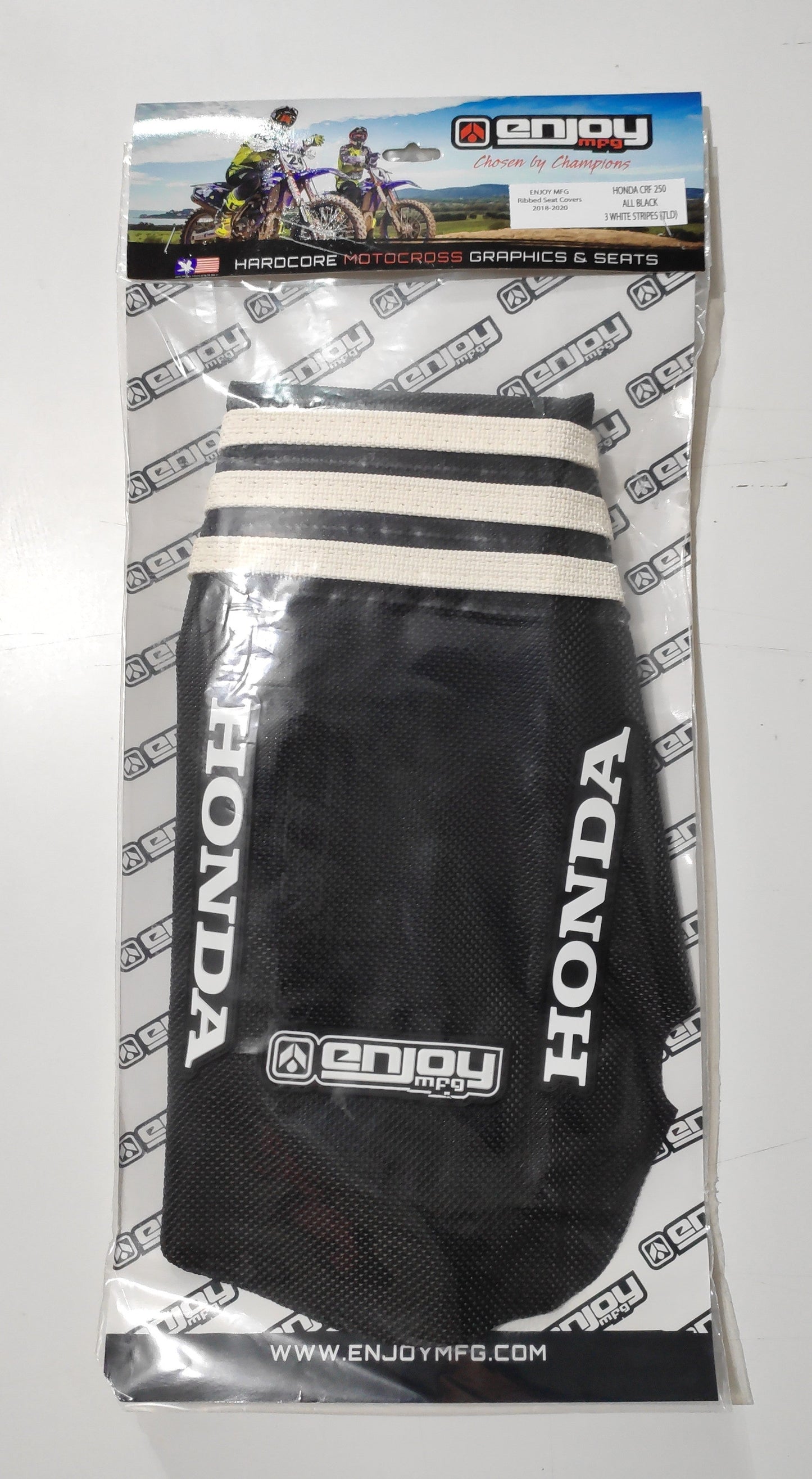 Enjoy Manufacturing Honda Seat Cover CR 125 1991 - 1992 CR 250 1990 - 91 CR 500 91 - 2001 Ribbed Logo, TLD Black / White