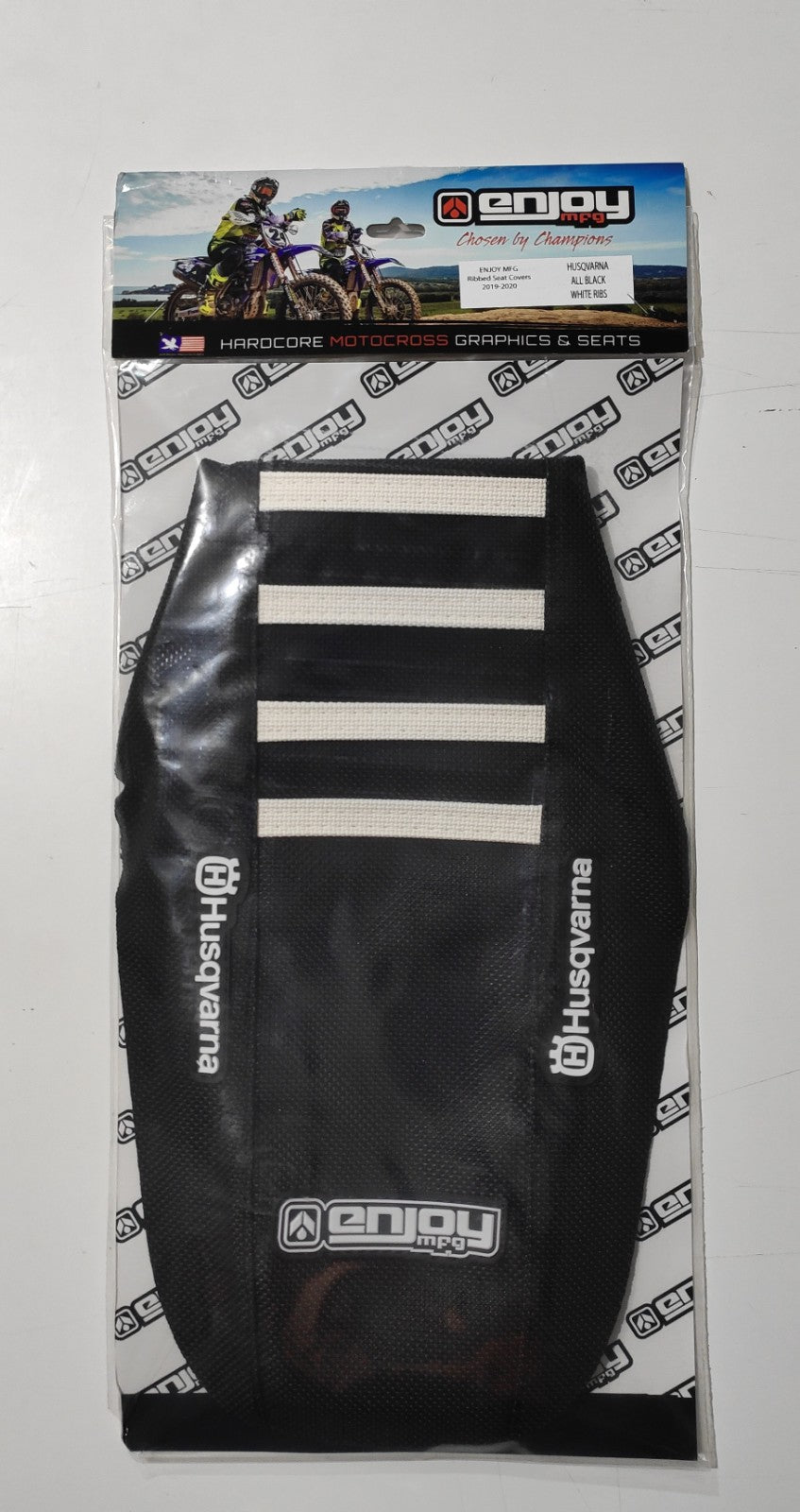 Enjoy Manufacturing Husqvarna Seat Cover TC FC 2016 - 2018 TC 250 2017 - 18 TE FE 17 - 2019 Ribbed Logo, Black / White