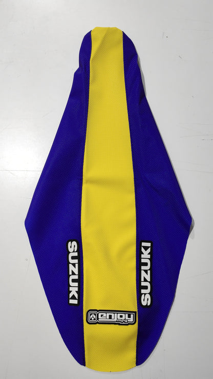 Enjoy Manufacturing Suzuki Seat Cover RM 125 RM 250 2001 - 2008 STD Logo, Blue / Yellow