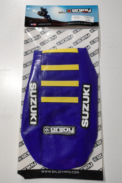 Enjoy Manufacturing Suzuki Seat Cover RMZ 450 2005 - 2017 Ribbed Logo, Blue / Yellow