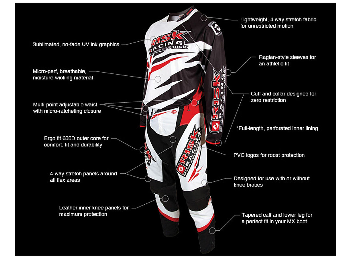 Risk Racing Vector Pants, Red / White / Black, 28