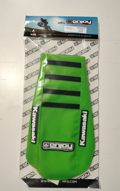 Enjoy Manufacturing Kawasaki Seat Cover KX 125 KX 250 2003 - 2008 Ribbed Logo, Green / Black