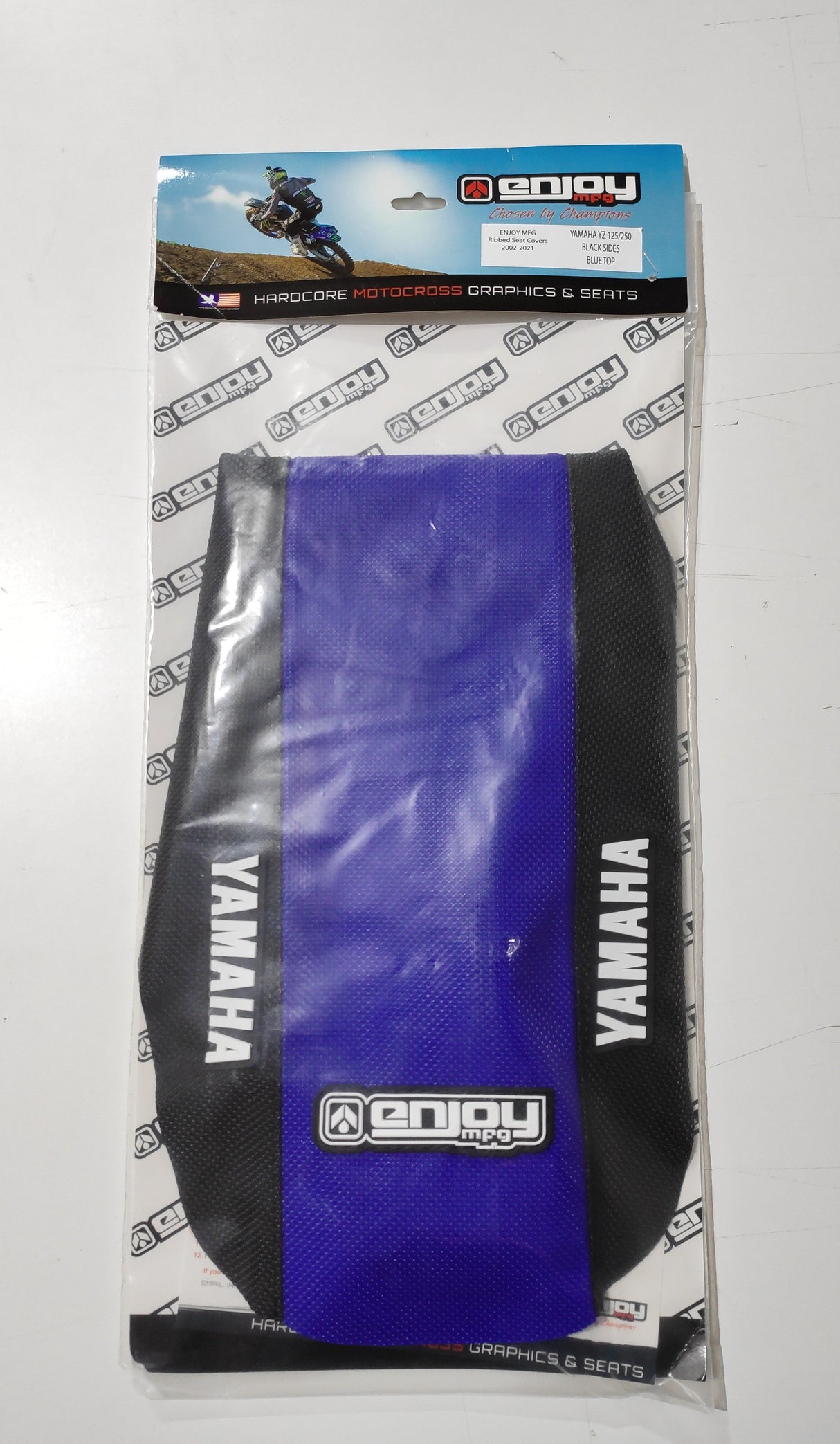 Enjoy Manufacturing Yamaha Seat Cover YZ 125 YZ 250 2002 - 2021 STD Logo, Black / Blue
