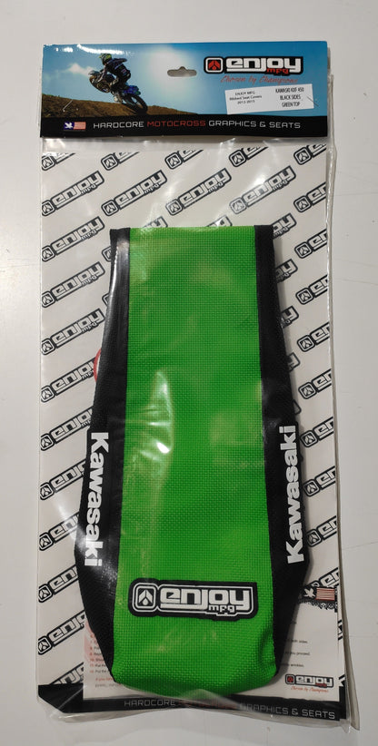 Enjoy Manufacturing Kawasaki Seat Cover KX 125 KX 250 1999 - 2002 STD Logo, Black / Green