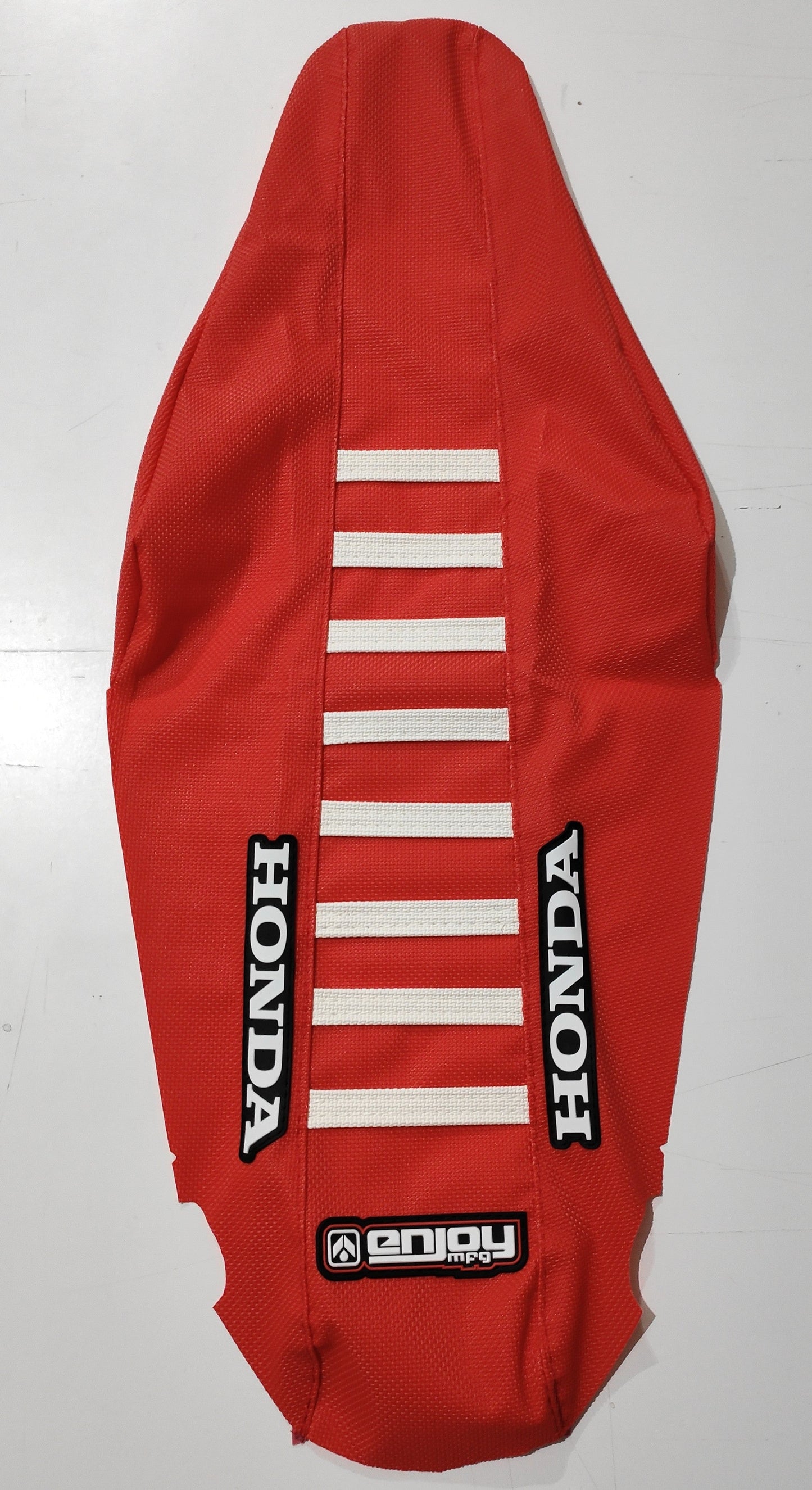 Enjoy Manufacturing Honda Seat Cover CR 125 1998 - 1999 CR 250 1997 - 99 Ribbed Logo, Red / White