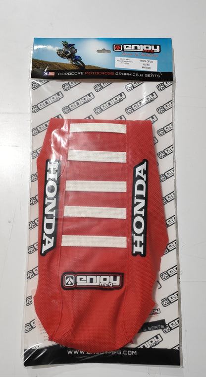 Enjoy Manufacturing Honda Seat Cover CR 125 1998 - 1999 CR 250 1997 - 99 Ribbed Logo, Red / White