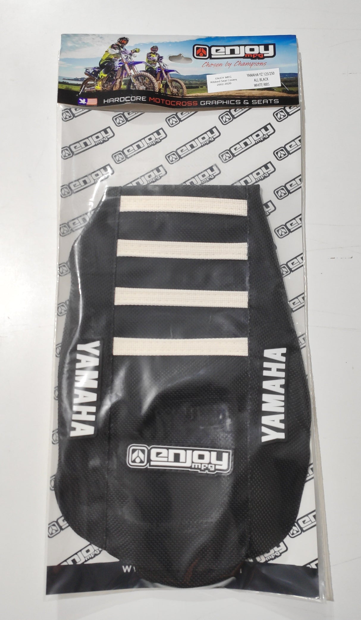 Enjoy Manufacturing Yamaha Seat Cover YZ 125 YZ 250 2002 - 2021 Ribbed Logo, Black / White