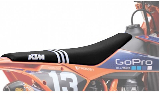 Enjoy Manufacturing KTM Seat Cover SX SXF 2019 - 2022 EXC EXCF 2020 - 2023 Ribbed Logo, TLD Black / White